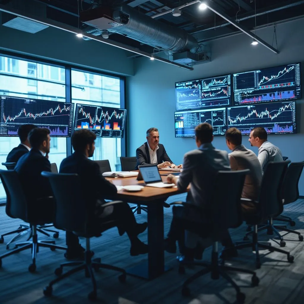 Equipo de analistas de Inversiones AR discutiendo gráficos financieros